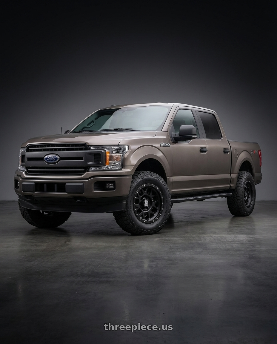 2019 Ford F-150 with XD XD127 BULLY 6X135 20X9 +0 SATIN BLACK WITH REINFORCING RING wheels front three quarter view stock stance