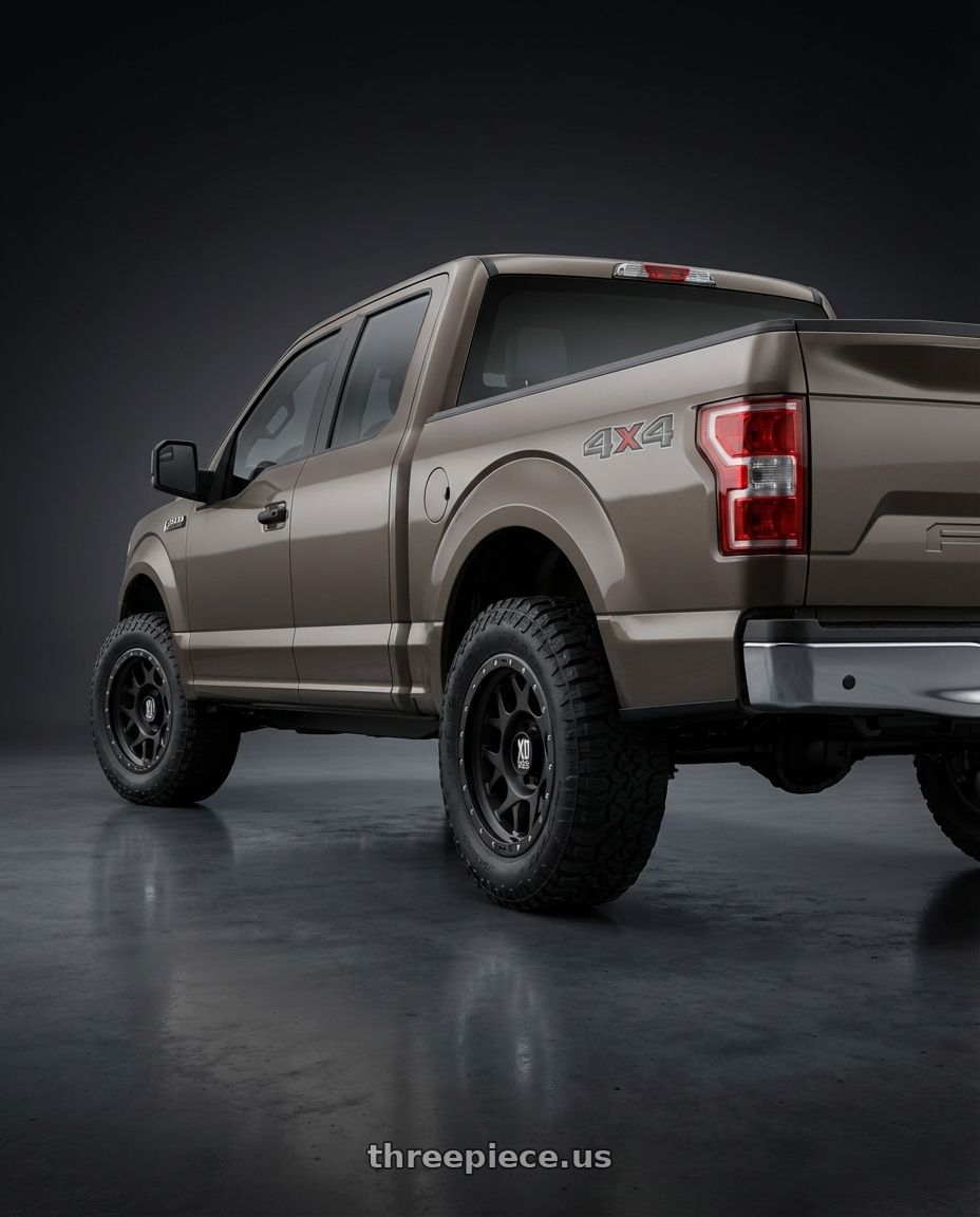 2019 Ford F-150 with XD XD127 BULLY 6X135 20X9 +0 SATIN BLACK WITH REINFORCING RING wheels rear three quarter view meaty tires