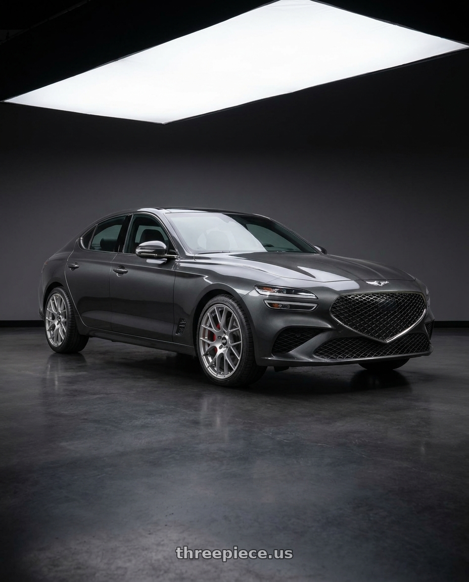 2023 Genesis G70 makalu grey with Enkei Raijin 5x114.3 18x8+40 Hyper Silver wheels