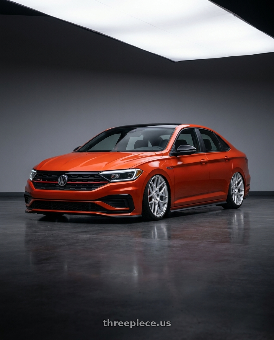 2023 Volkswagen Jetta GLI MK7 with Aodhan AFF2 5x112 19x9.5+35 Gloss Silver Machined Face wheels