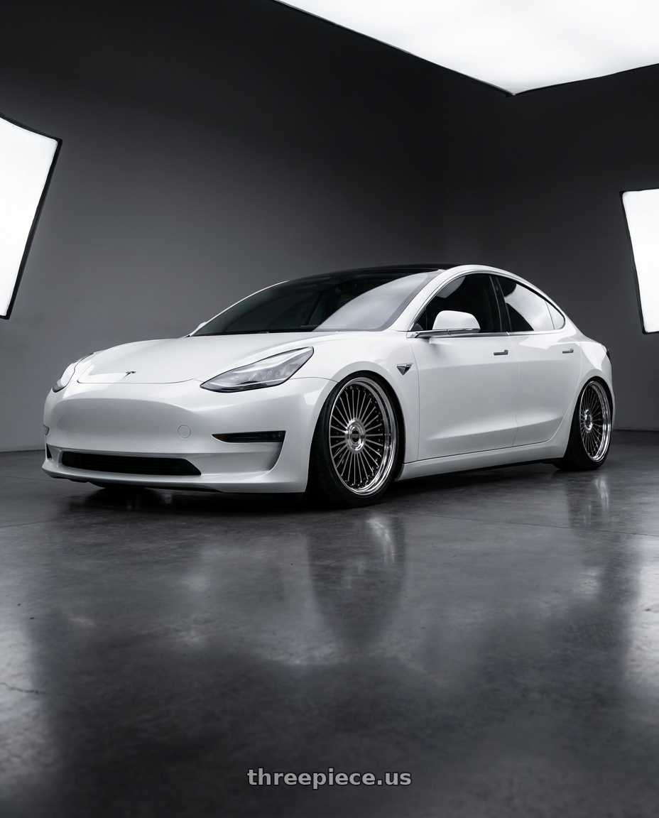 2019 tesla model 3 long with Work Emitz Black Polish 5x114.3 20x10.0 +45 wheels