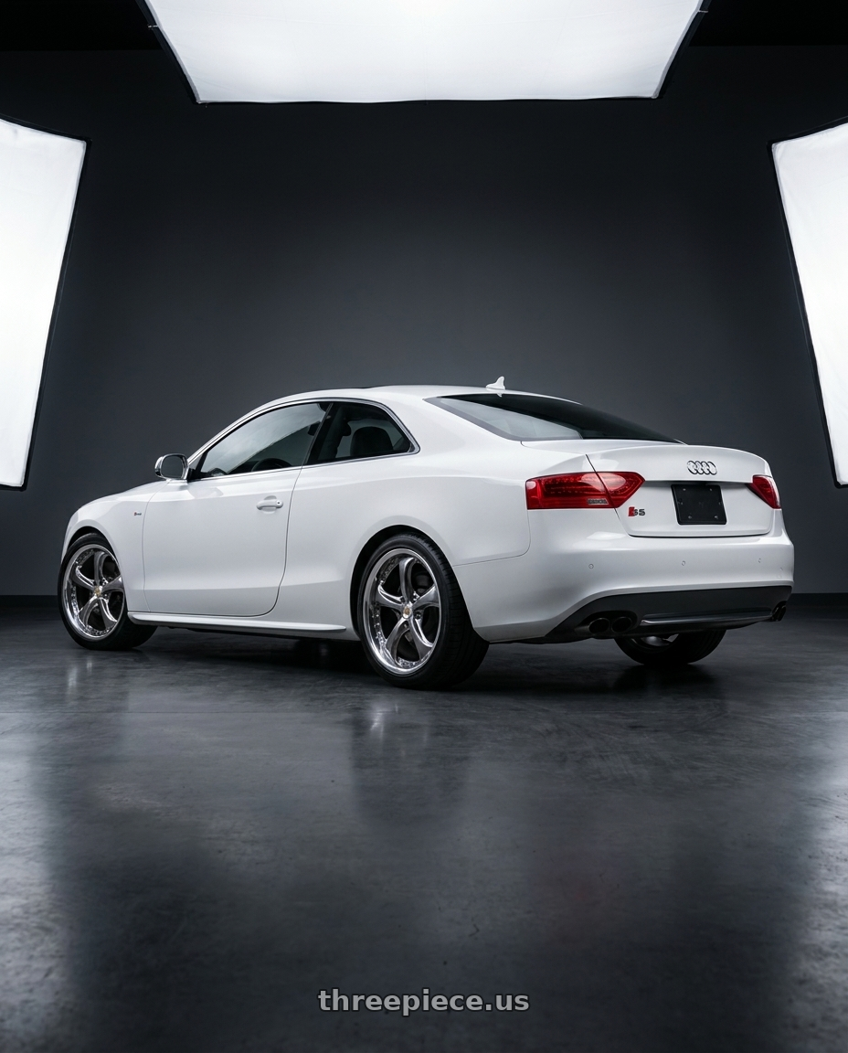 2010 audi s5 with Work Wheels VS-KF 5x112 18x9+28 Brilliant Silver Black A Disk FULL REVERSE wheels rear three quarter view square tires