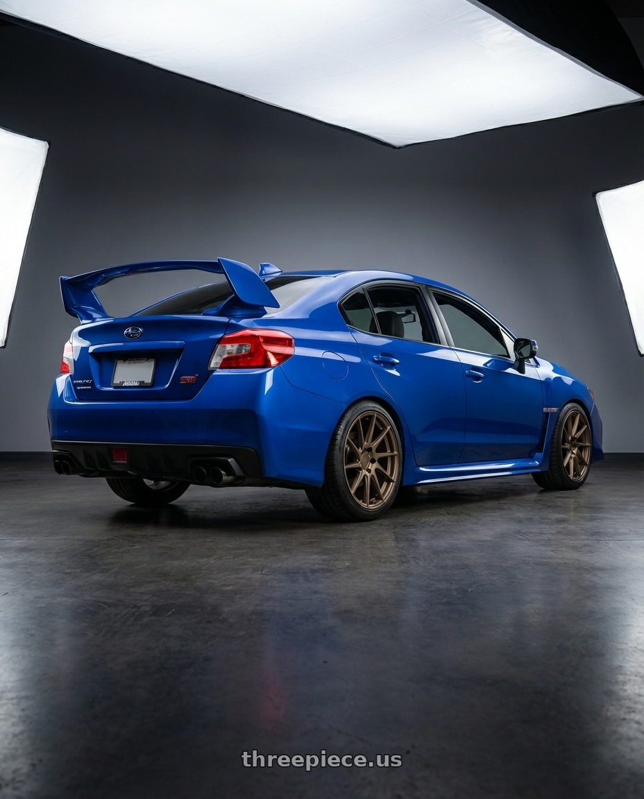 2018 Subaru WRX STI with Aodhan AH09 5x114.3 18x9.5 +35 Matte Black wheels rear three quarter view square tires