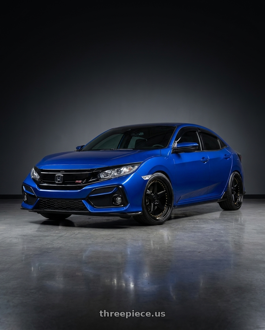 2017 Honda Civic RS with Aodhan DS05 5x114.3 18x9.5+15 Gloss Black W /Gold Rivets wheels