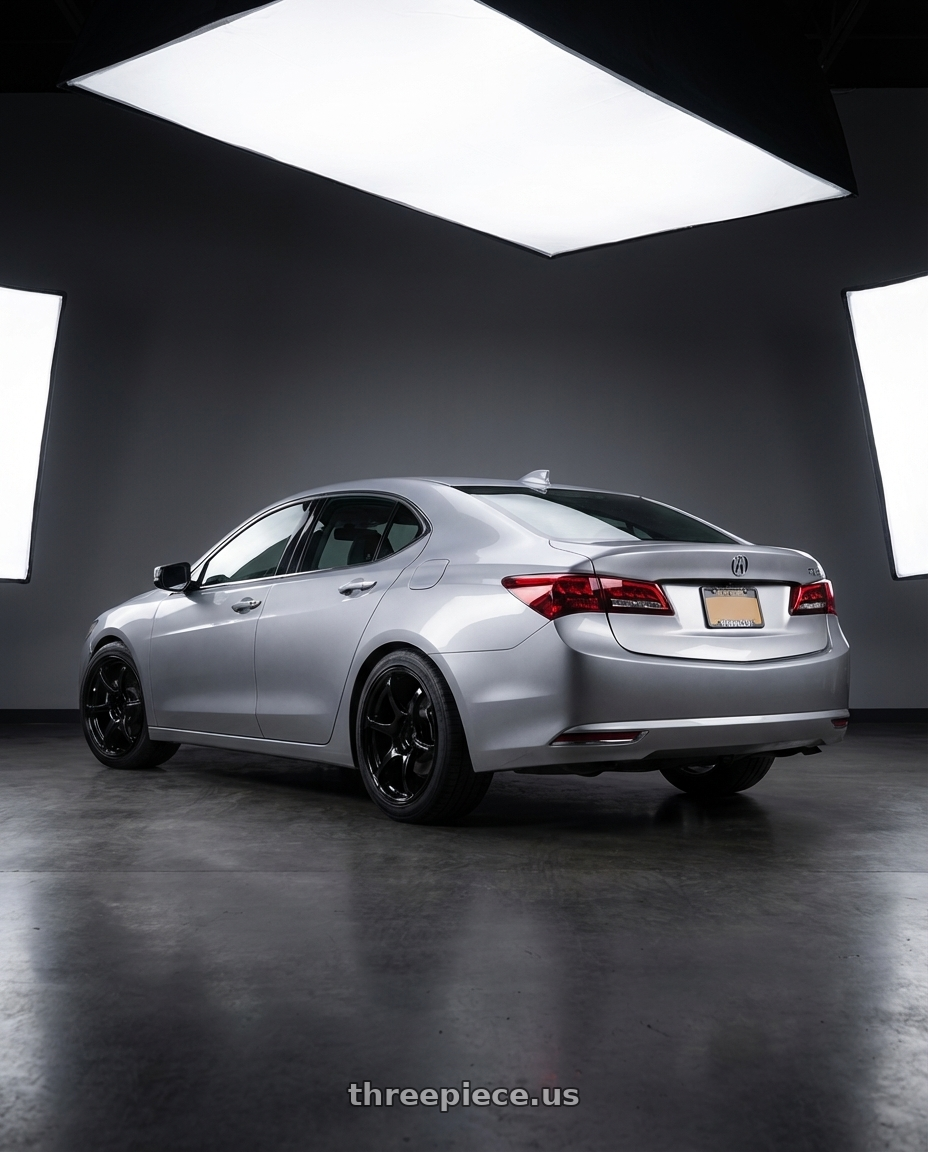 2019 Acura TLX with Advan RGIII 5x114.3 19x8.5+45 Gloss Black wheels rear three quarter view square tires