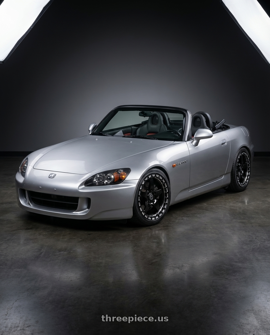 2009 Honda S2000 with Forgestar D5 Beadlock 5x114.3 17x10 +50 Gloss Black Machined wheels front three quarter view lowered stance