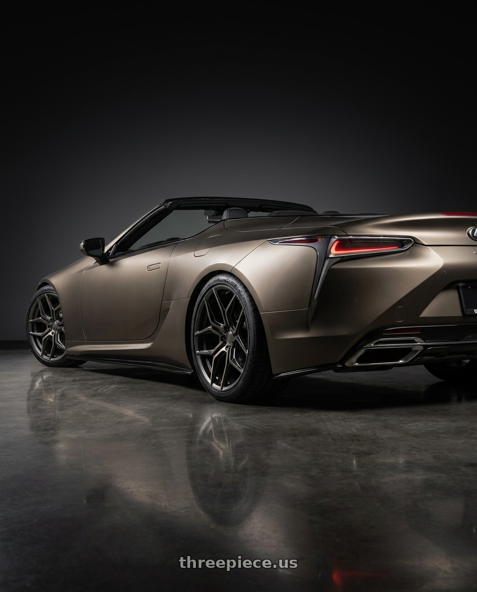 2021 lexus lc 500 convertible with TSW CHRONO 5X120 21X9 +25 MATTE BLACK W/ MACHINE FACE & DARK TINT wheels rear three quarter view square tires