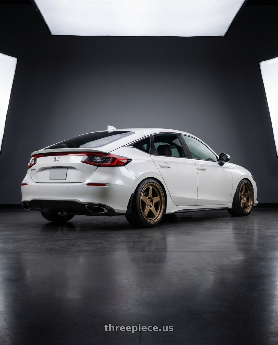 2024 Honda Civic with Kansei K12B KNP 5x114.3 18x9 12 Bronze wheels rear three quarter view square tires