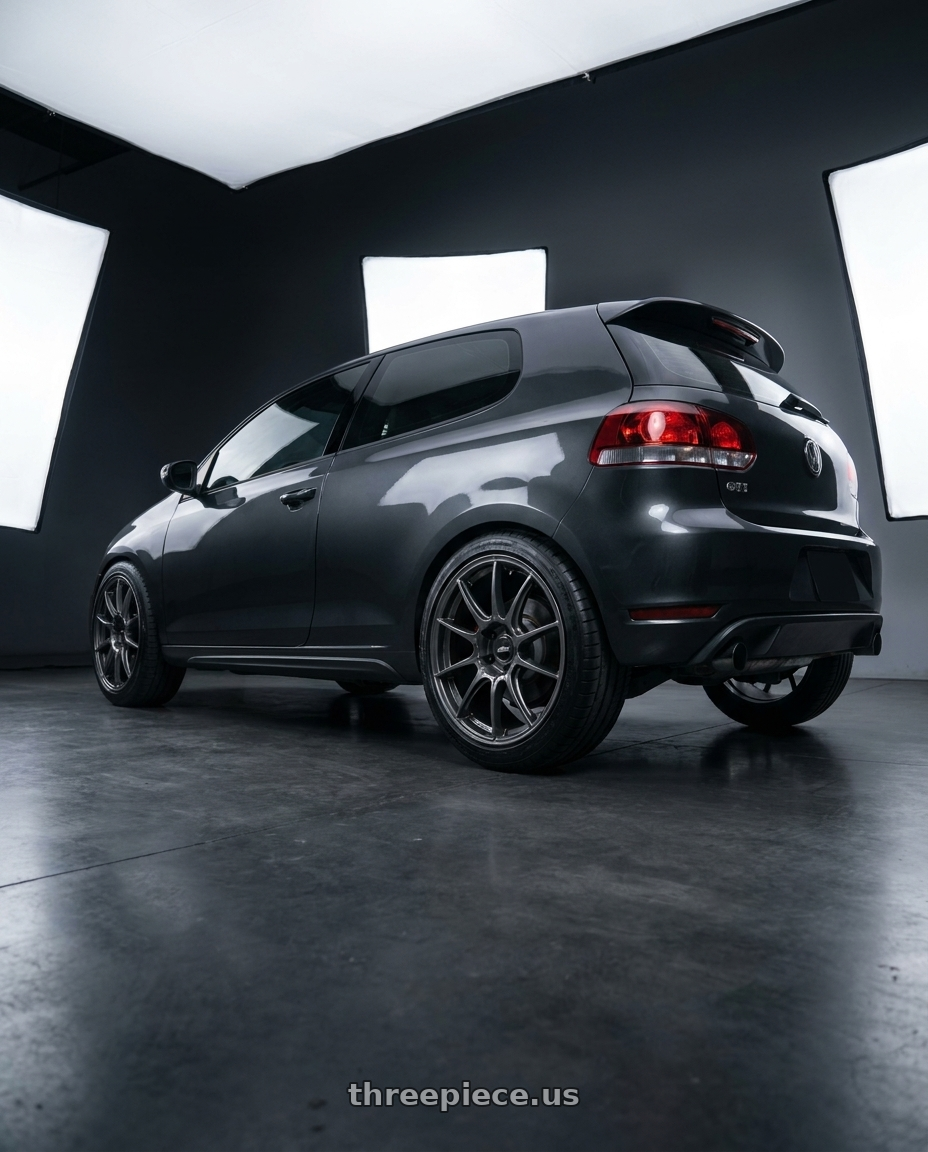 2012 vw gti with Ssr Gtx04 5x112 18x8.5+44  DARK GUNMETAL wheels rear three quarter view slight stretch tires