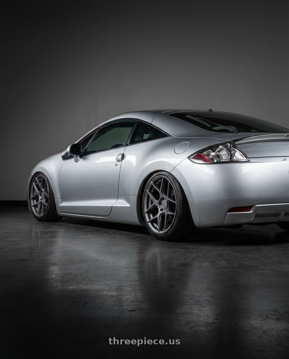 2010 Mitsubishi Eclipse with Aodhan AFF2 5x114.3 19x9.5+35 Matte Gray wheels rear three quarter view slight stretch tires