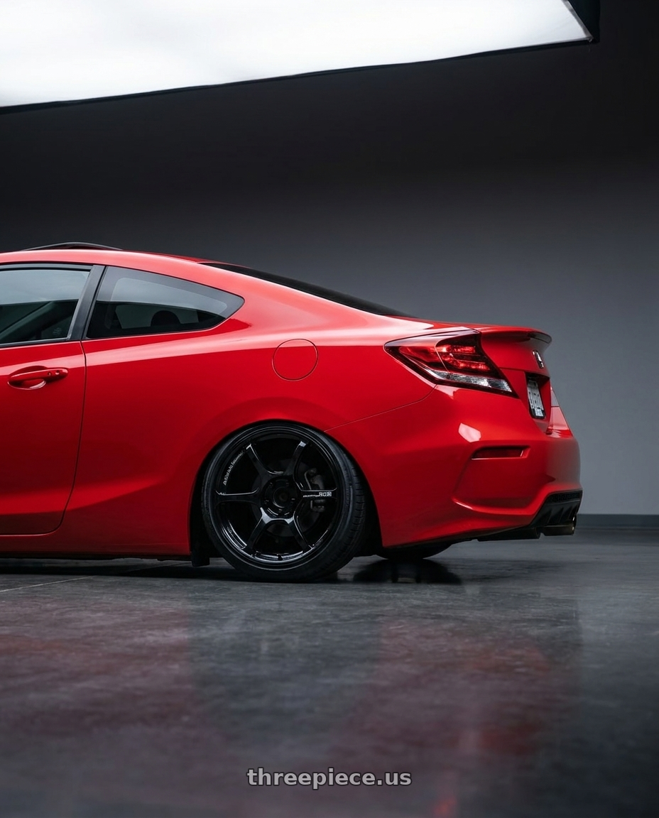 2011 Honda Civic Si with Advan RGIII 5x114.3 17x9.0+45 Gloss Black wheels rear three quarter view slight stretch tires