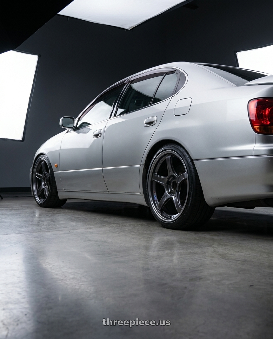2001   lexus gs300 with Ssr Gtx03 5x114.3 19x9.5+38  BLACK GRAPHITE wheels rear three quarter view square tires
