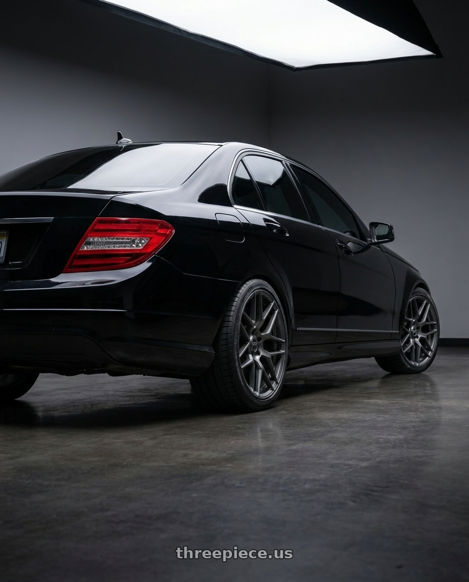 2010 mercedes Benz c350 sport  with RTR 852SC Tech 7 Mustang 5x114.3 20x10.5 +45 Satin Charcoal wheels rear three quarter view square tires