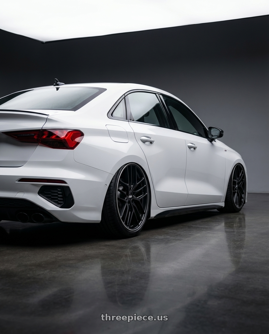 2024 Audi S3 8Y with BBS CC-R 5x112 19x8.5+30 Satin Black wheels rear three quarter view slight stretch tires