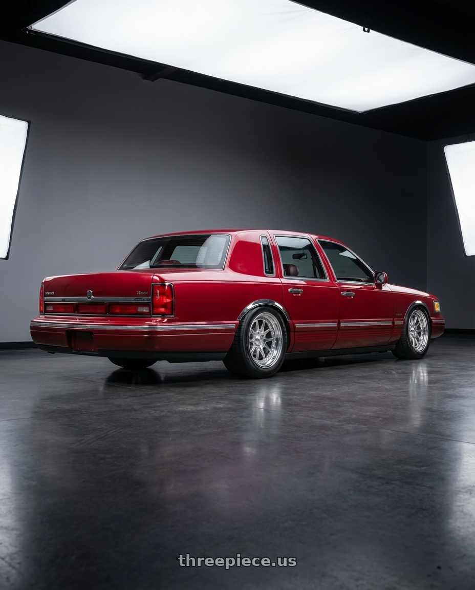 1991 Lincoln TownCar with CCW CZ05 4x100 16x7.5 +70 Polished wheels rear three quarter view meaty tires