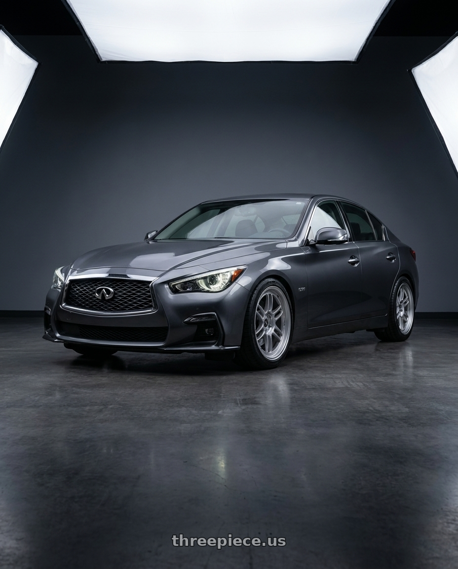 2021 Infiniti Q50 Red Sport with Enkei RPF1 5x114.3 18x9.5+38 Silver wheels