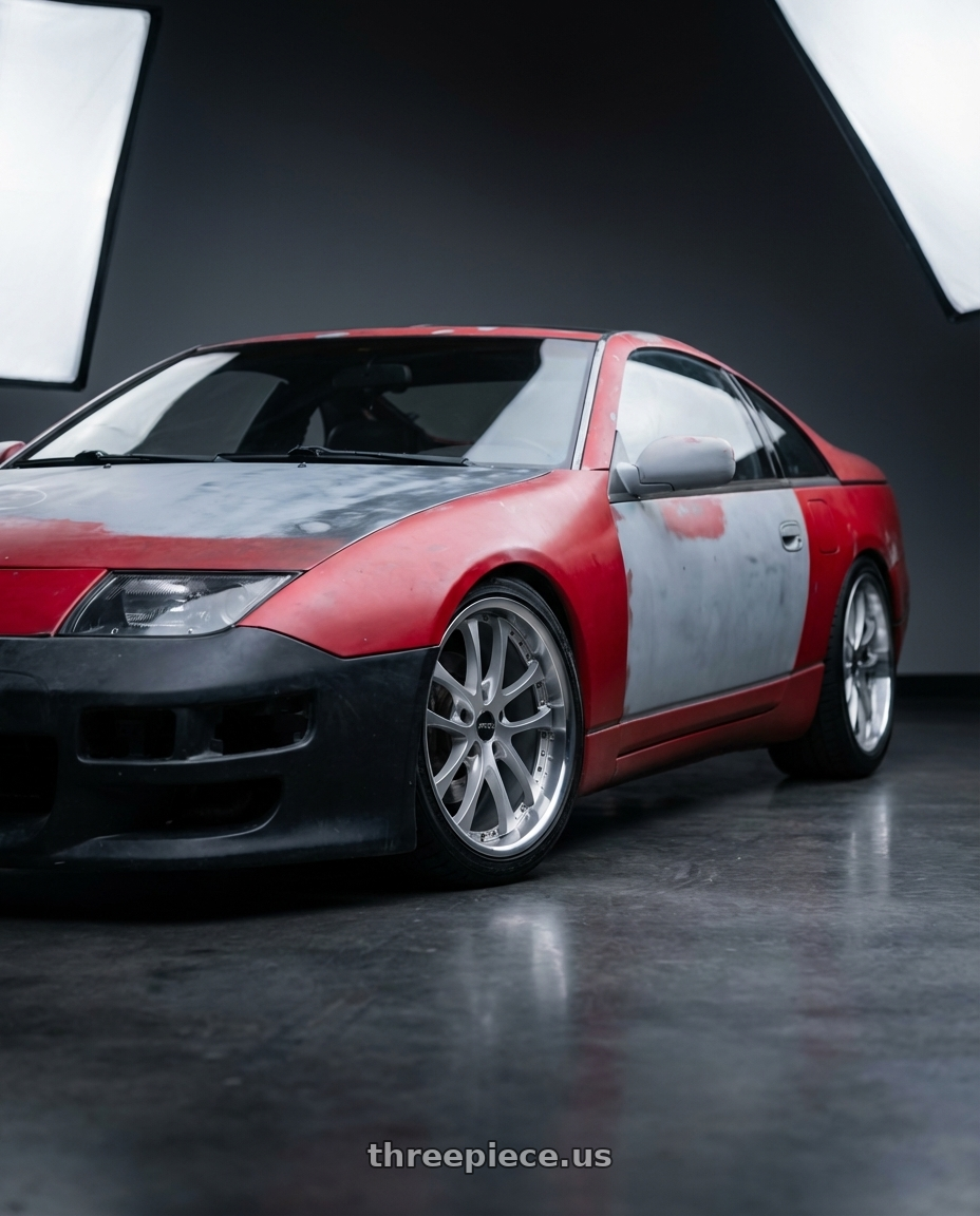 1990 nissan 300zx with ARC AR5 5x114.3 18x9.5  +30 Silver Machine Face Lip Chrome Rivet wheels