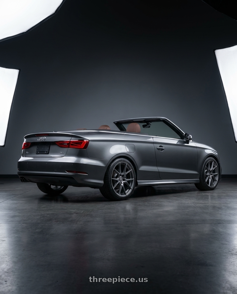 2015 Audi A3 Cabriolet Premium with Enkei TSR-X 5x112 18x8+45 Storm Gray wheels rear three quarter view square tires