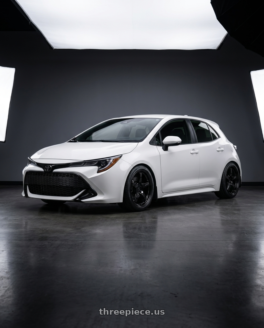 2023 Toyota Corolla Hatchback with Gram Lights 57CR 5x114.3 18x10.5+12 Glossy Black wheels