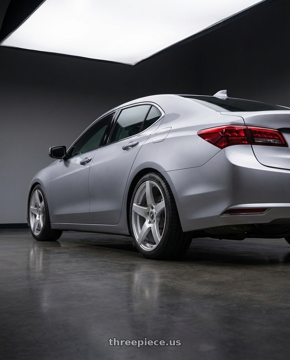 2019 Acura TLX with Forgestar CF5 5x114.3 19x9 +35 Gloss Silver wheels rear three quarter view square tires