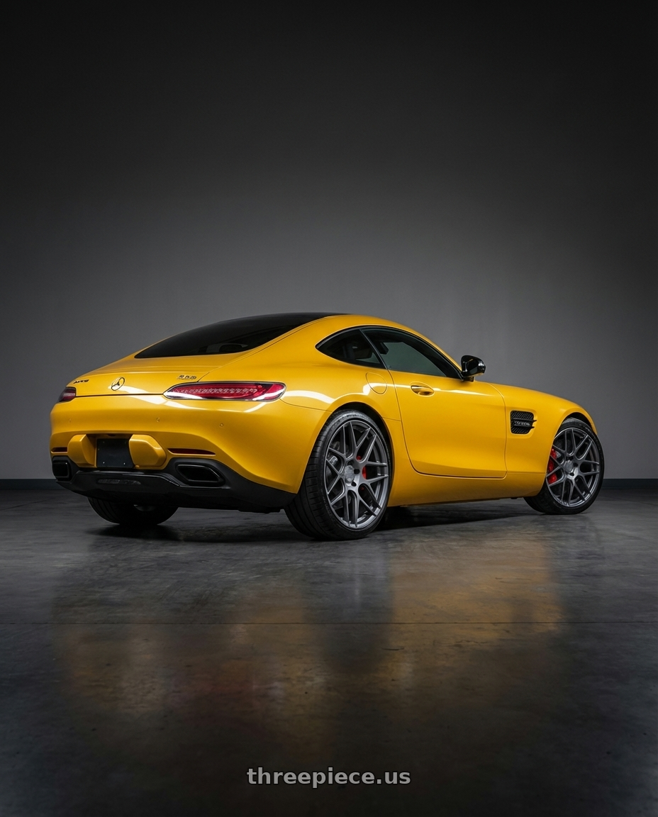 2019 Mercedes-Benz AMG GT with Aodhan AFF2 5x112 19x9.5+35 Matte Gray wheels rear three quarter view square tires