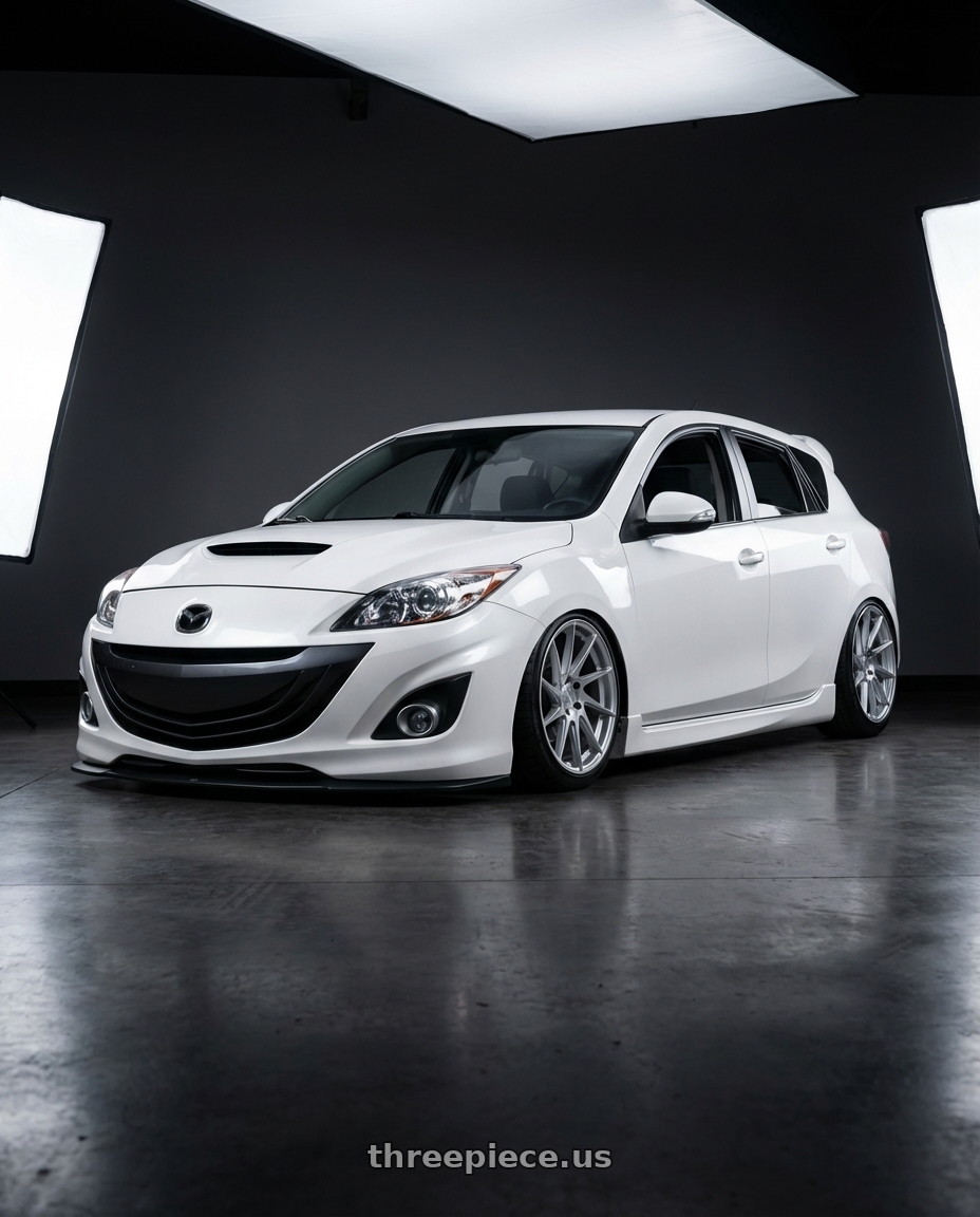 2012 Mazda Mazdaspeed3 with Aodhan AH09 5x114.3 18x8.5 +35 Gloss Silver Machined Face wheels
