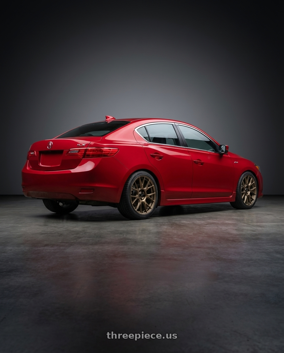 2012 Acura ILX with Konig Ampliform 5x114.3 17x9+40 Gloss Bronze wheels rear three quarter view square tires
