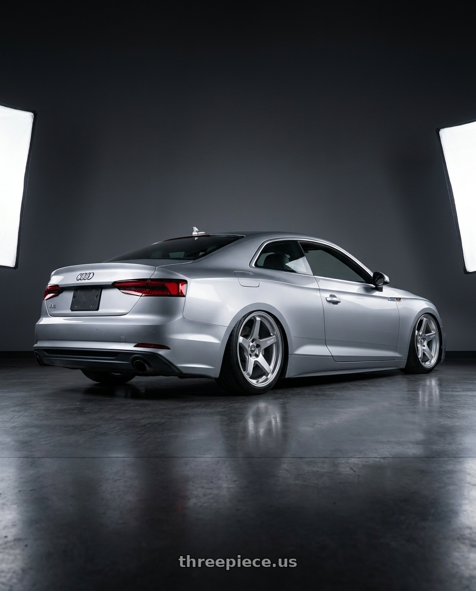 2018 Audi A5 with ESR Wheels APX5C 5x112 19x8.5 +30 Hyper Silver wheels rear three quarter view square tires