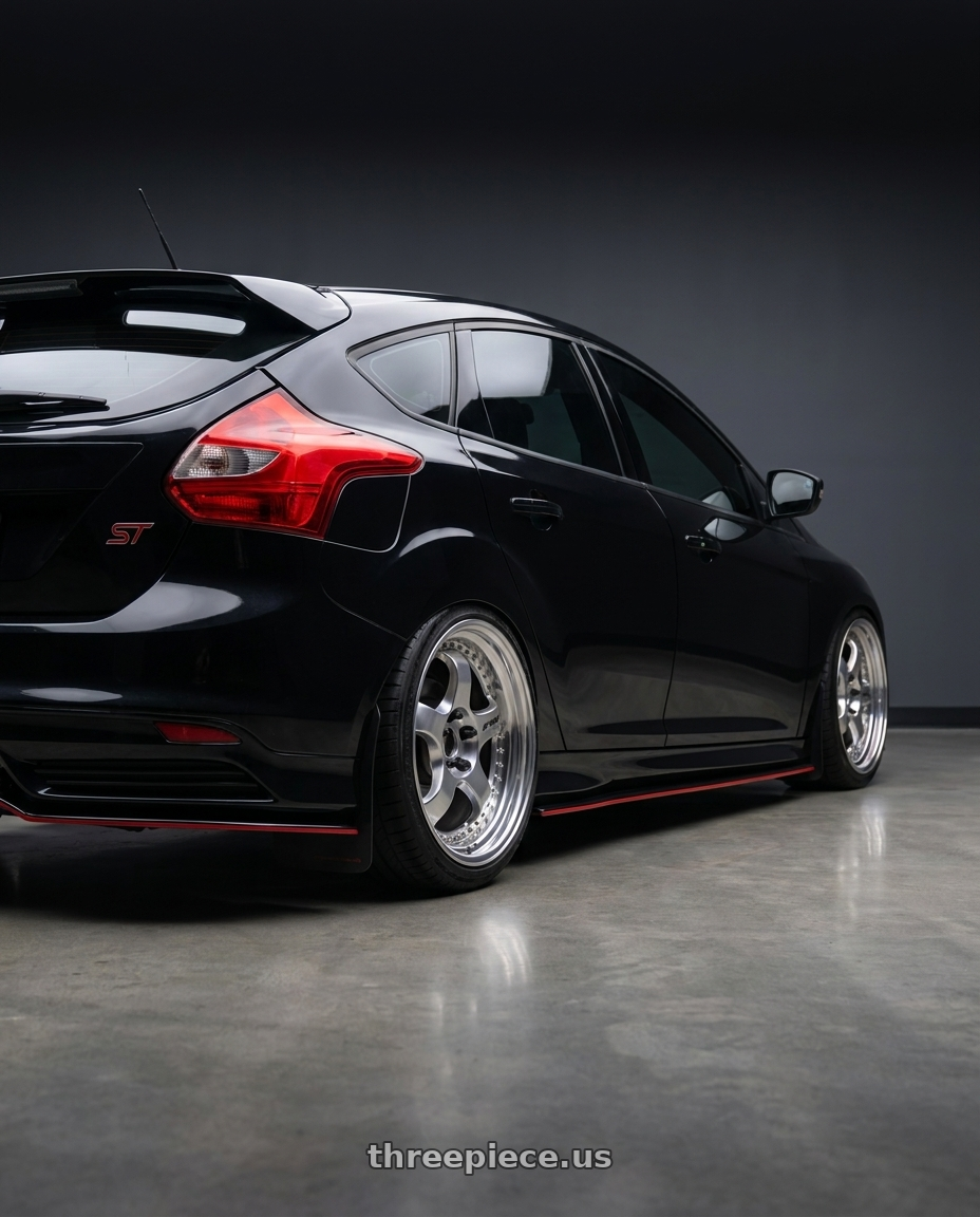 Ford focus st 2013 with Work Meister S1 3P 5x108 18x8+54 L Disk Bright Buff Finish wheels rear three quarter view slight stretch tires