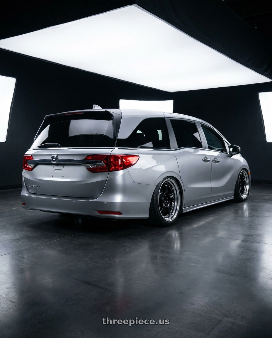 2024 Honda Odyssey with SSR Professor SP1 5x120 20X8+37 NR Disk Black wheels rear three quarter view slight stretch tires