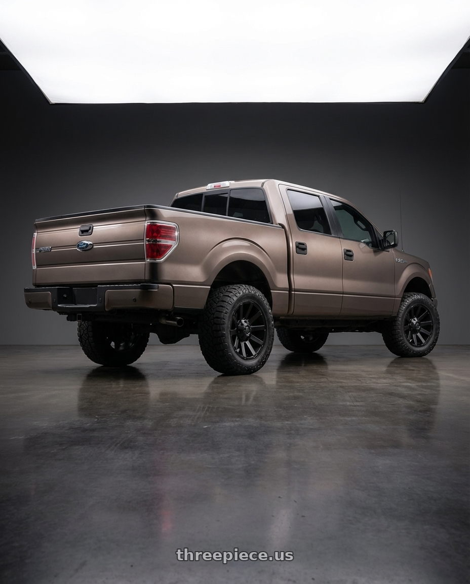 2013 Ford F-150 with Fuel 1PC D437 CONTRA 6X135/6X139.7 20X9 +19 SATIN BLACK wheels rear three quarter view meaty tires