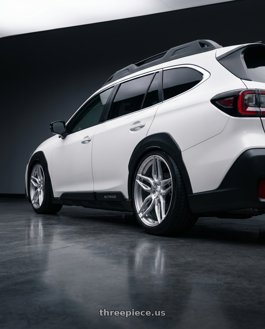 2024 subaru outback with ADV.1 ADV005 5x112 21x9 +20 Platinum wheels rear three quarter view slight stretch tires