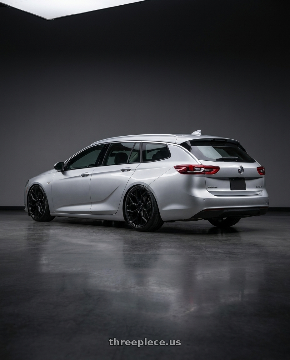 2018 Buick regal tourx wagon silver with DOLCE PERFORMANCE PISTA 5x112 20x10 +40 Gloss Black wheels rear three quarter view slight stretch tires