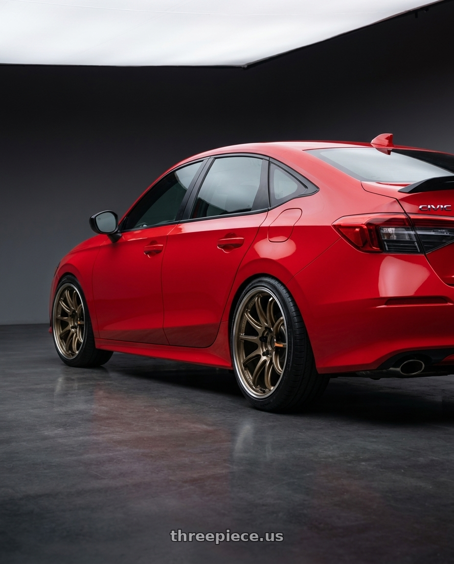 2026 Honda Civic Si with Work Emotion Zr10 5x100 18x10.5 +12 Titanium Diamond Lip Cut wheels rear three quarter view slight stretch tires