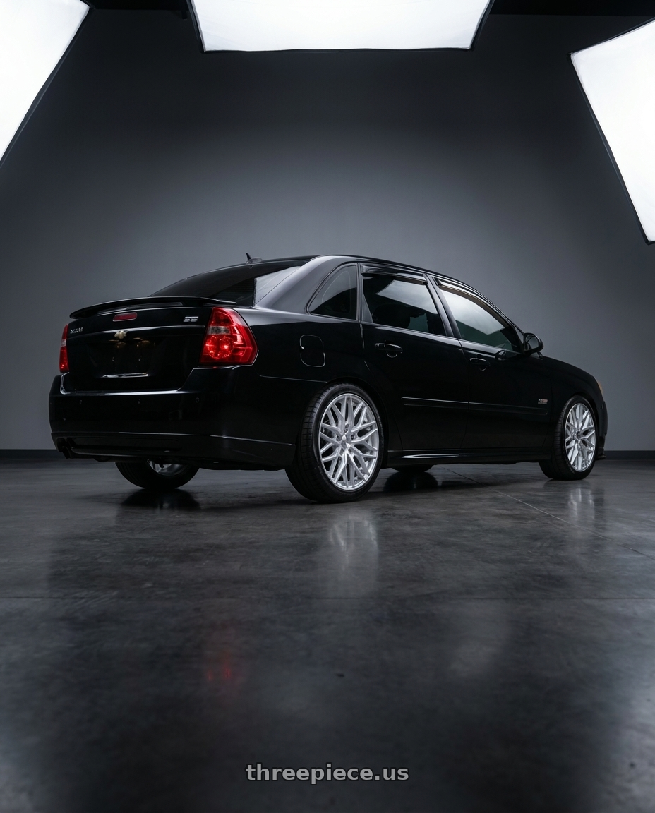 2006 Chevy Malibu maxx ss with Petrol P3E 5x110 18x8 +40 Machined Brushed Gloss Silver wheels rear three quarter view slight stretch tires