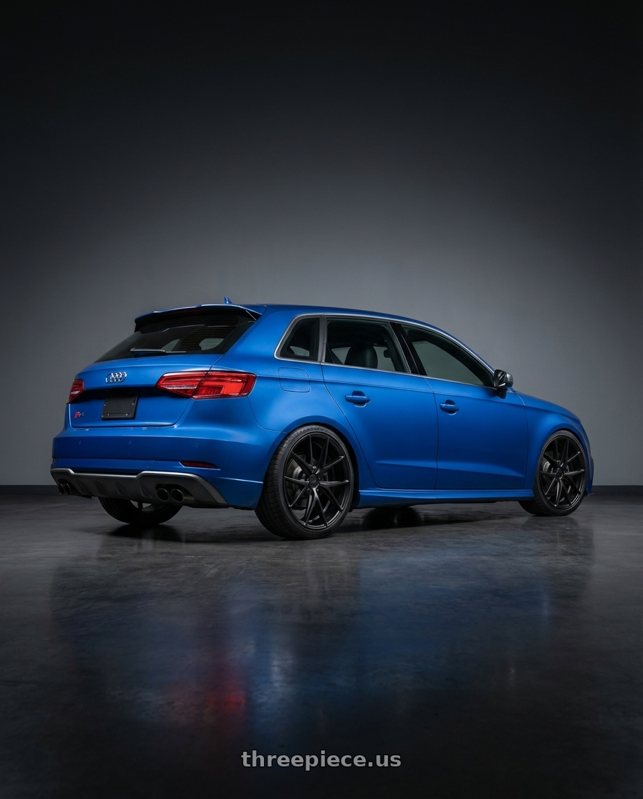 2019 Audi S3 8V with Niche 1PC M117 MISANO 5X112 18X8 +42 MATTE BLACK wheels rear three quarter view square tires