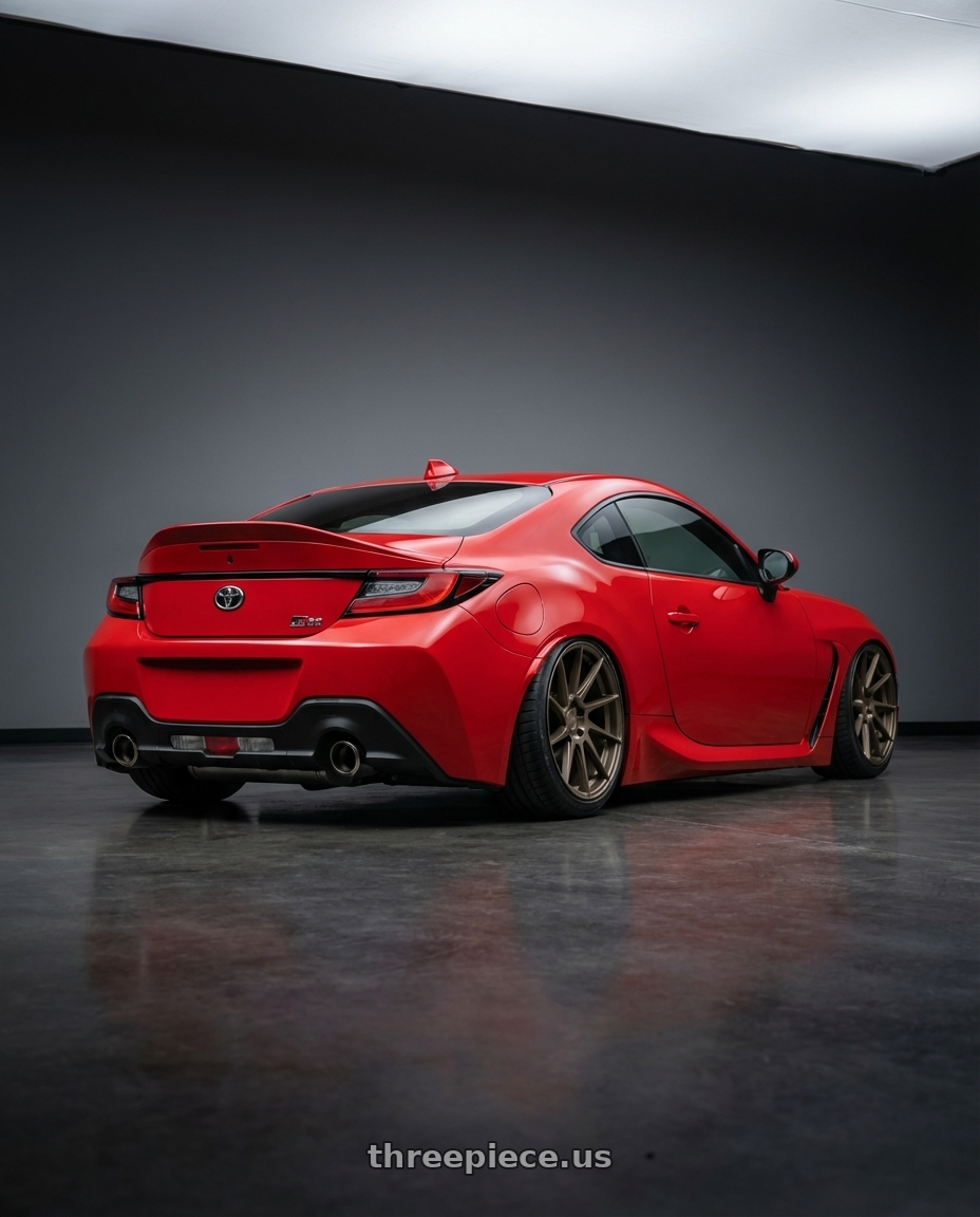 2024 Toyota GR86 with Aodhan AH09 5x114.3 18x9.5 +35 Matte Bronze wheels rear three quarter view slight stretch tires