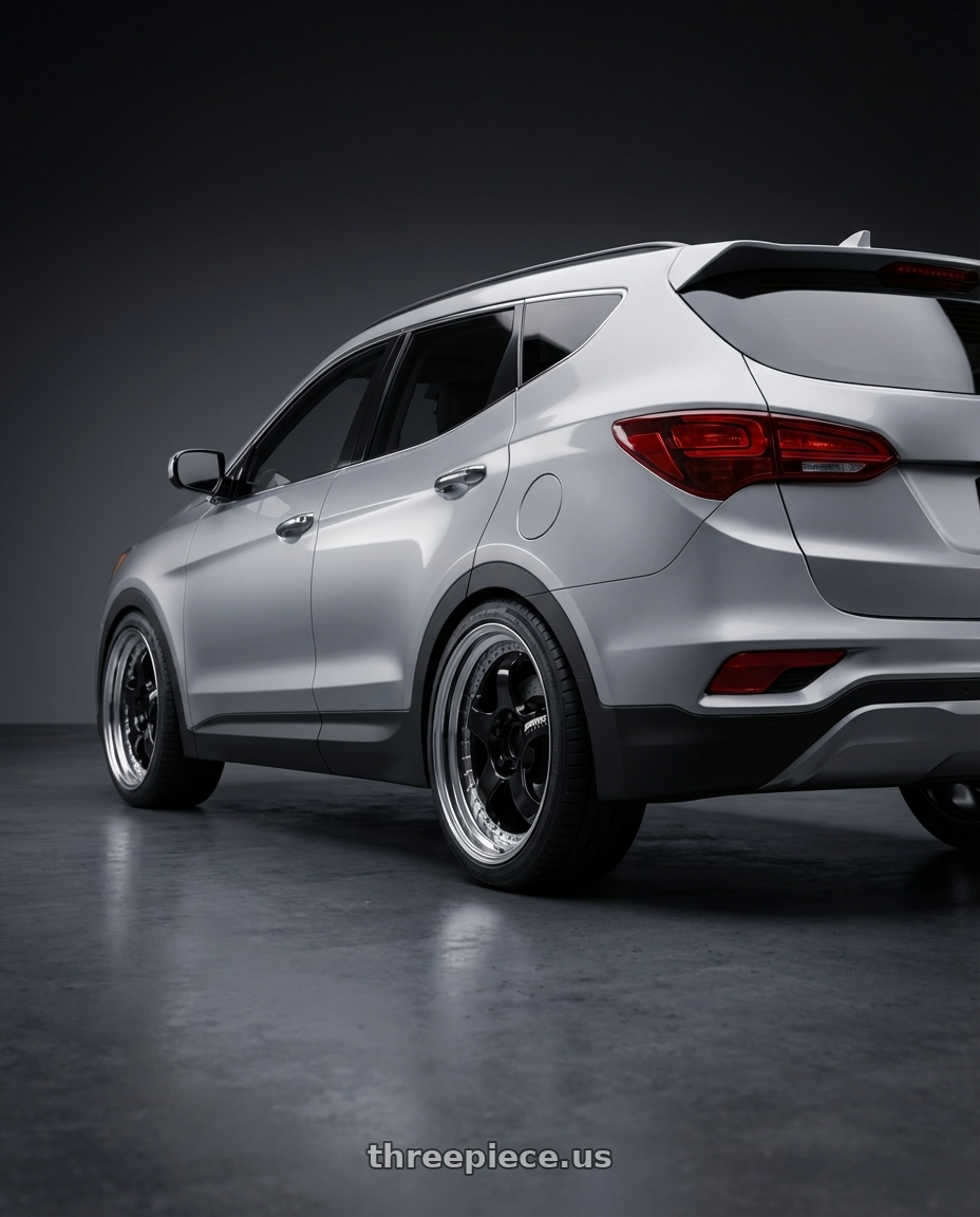 2018 Hyundai Santa Fe se with Work Meister S1 3P 5x100 18x8+60 A Disk Black wheels rear three quarter view square tires