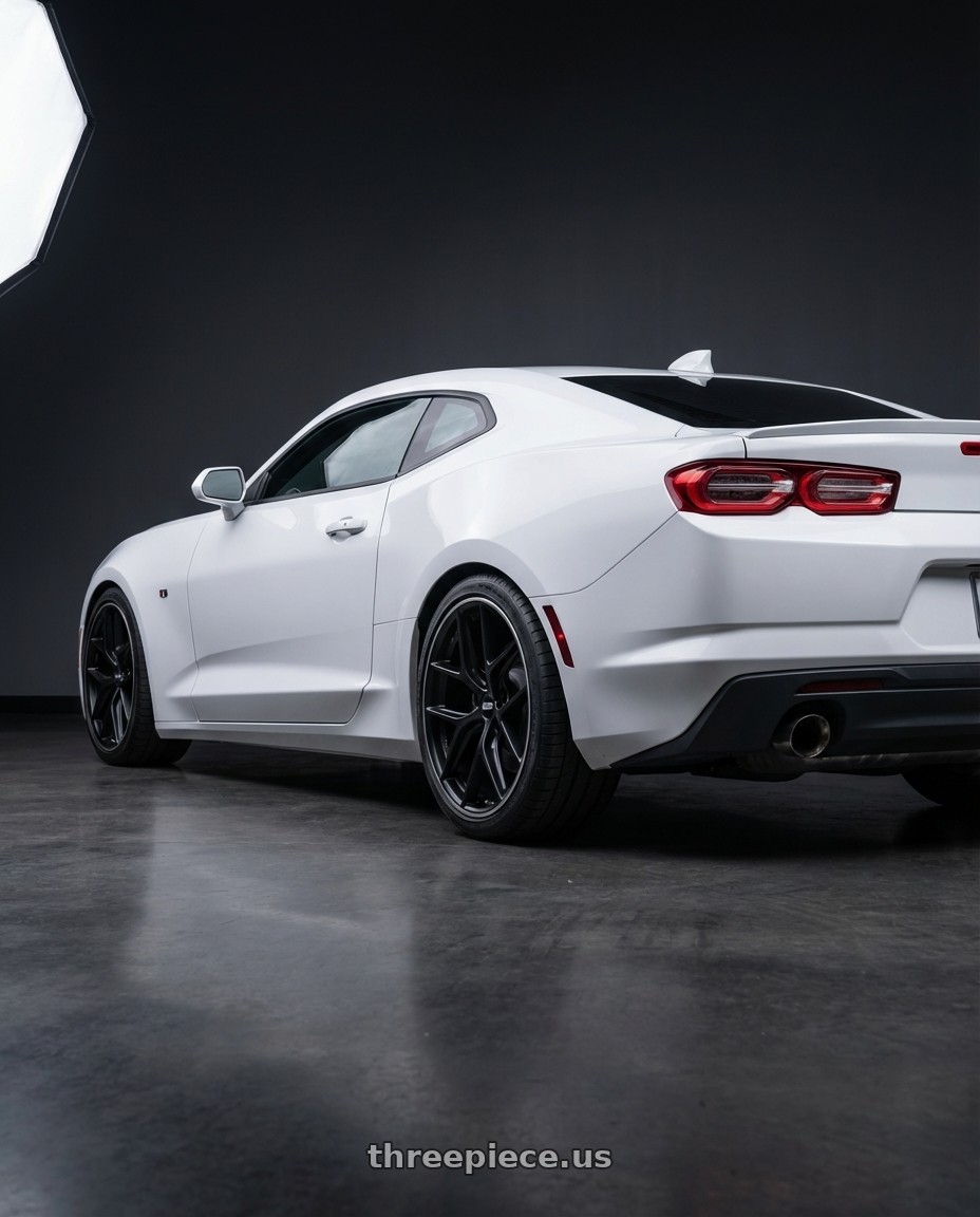 2022 Chevrolet Camaro with BBS CC-R 5x120 20x9.0+25 Satin Black wheels rear three quarter view square tires