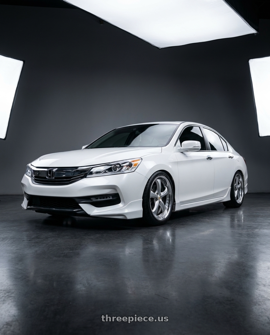 2016 Honda accord sedan white with Work Wheels VS-KF 5x114.3 18x7.5-3 Light Grey Silver L Disk FULL REVERSE wheels