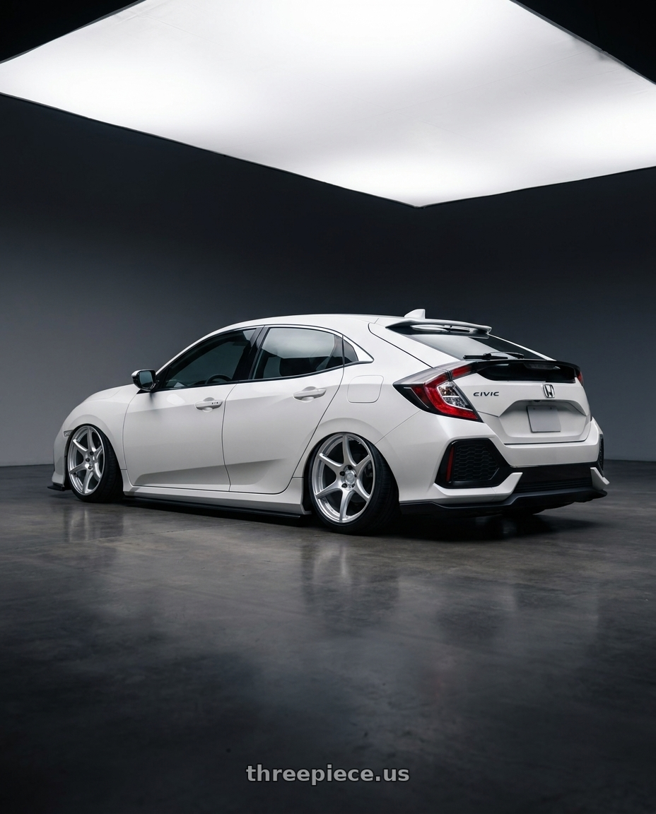 2019 Honda Civic with Kansei K11S Tandem 5x114.3 19x9.5 12 Hyper Silver wheels rear three quarter view slight stretch tires