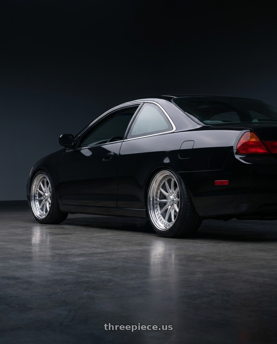 2001 Honda Accord 2.3 Lx 4cyl 2dr with CCW CZ10 4x114.3 18x7.5 +45 Polished wheels rear three quarter view square tires