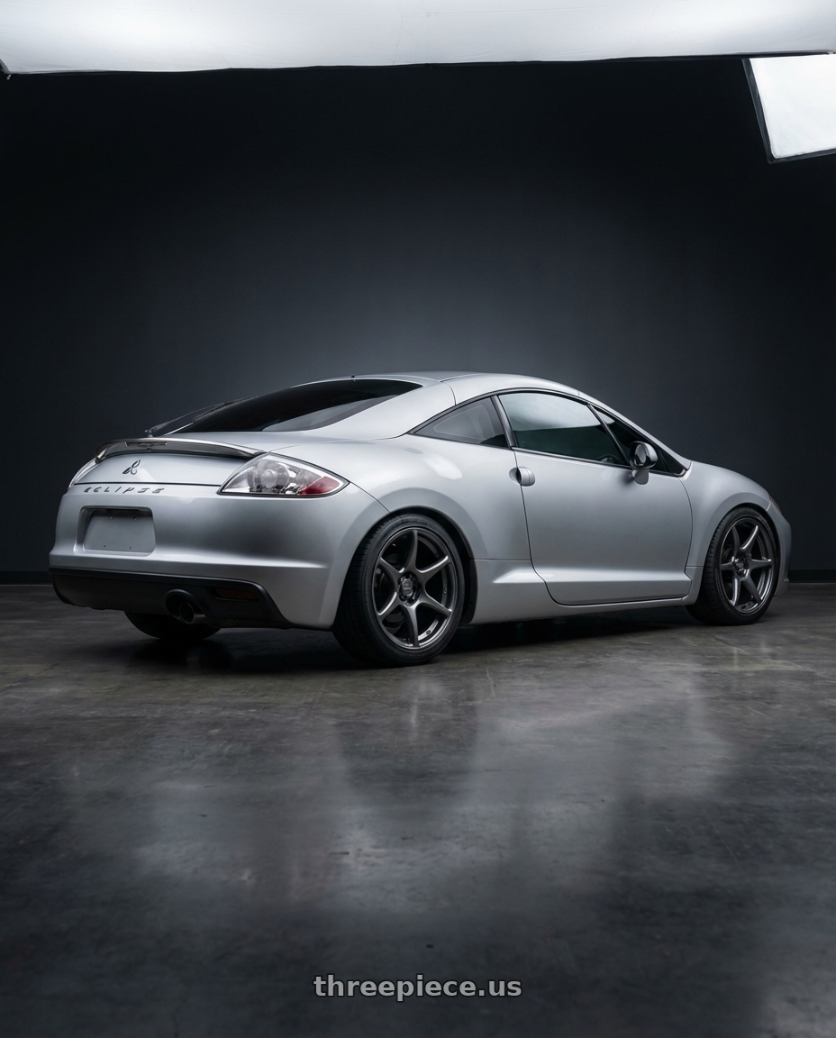 2010 Mitsubishi Eclipse with Kansei K11G Tandem 5x114.3 18x9 35 Gunmetal wheels rear three quarter view square tires