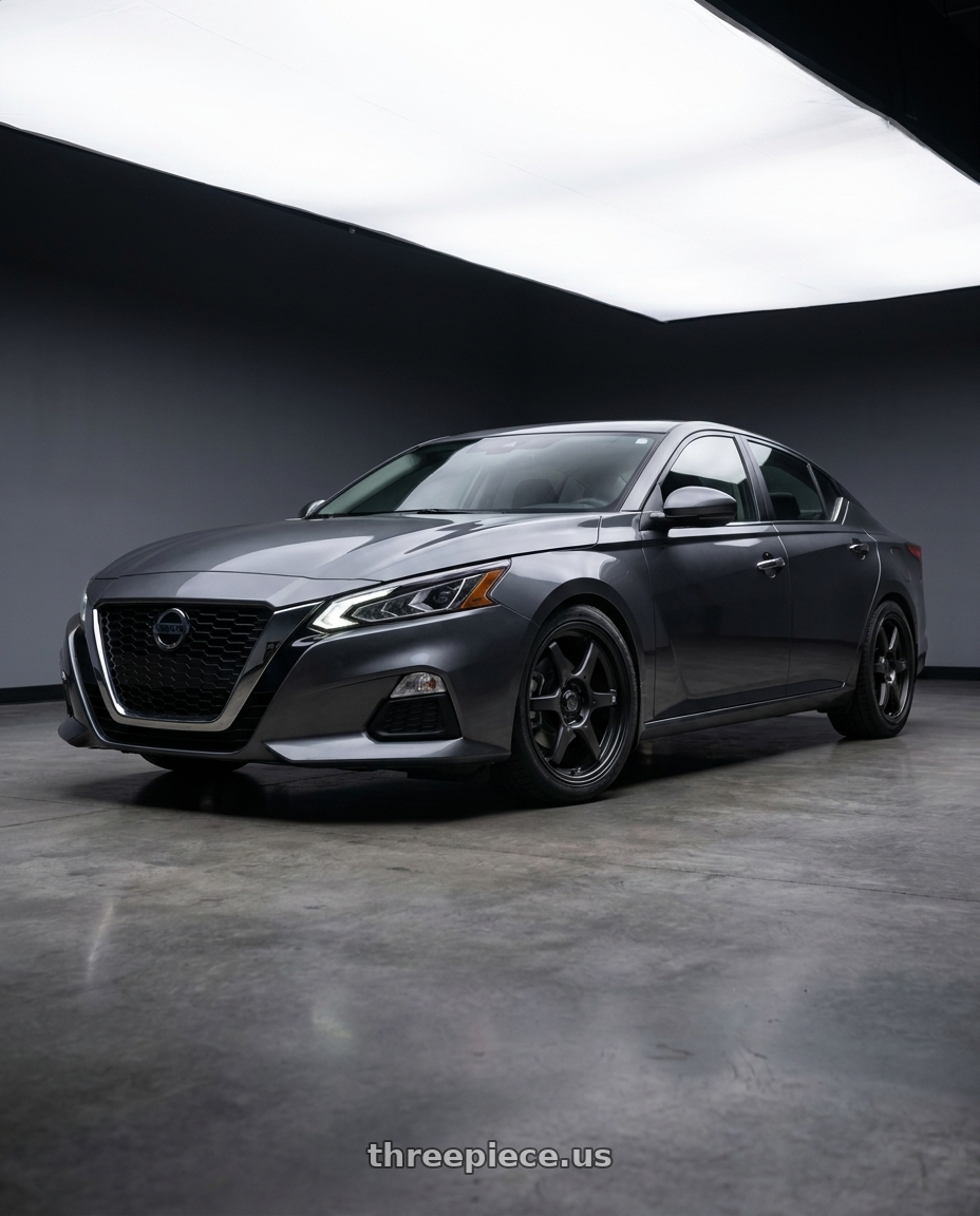 2021 Nissan Altima SV with Konig Backbone 5x114.3 18x8+45 Matte Black Milling Logo on Spoke wheels