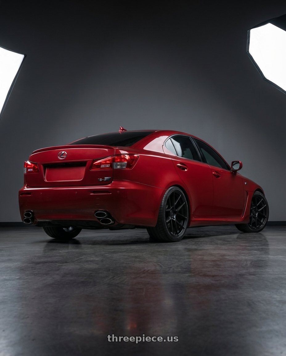 2012 Lexus IS-F with Avant Garde Wheels M510 5X114.3 19x9.5 +40 Matte Black wheels rear three quarter view square tires