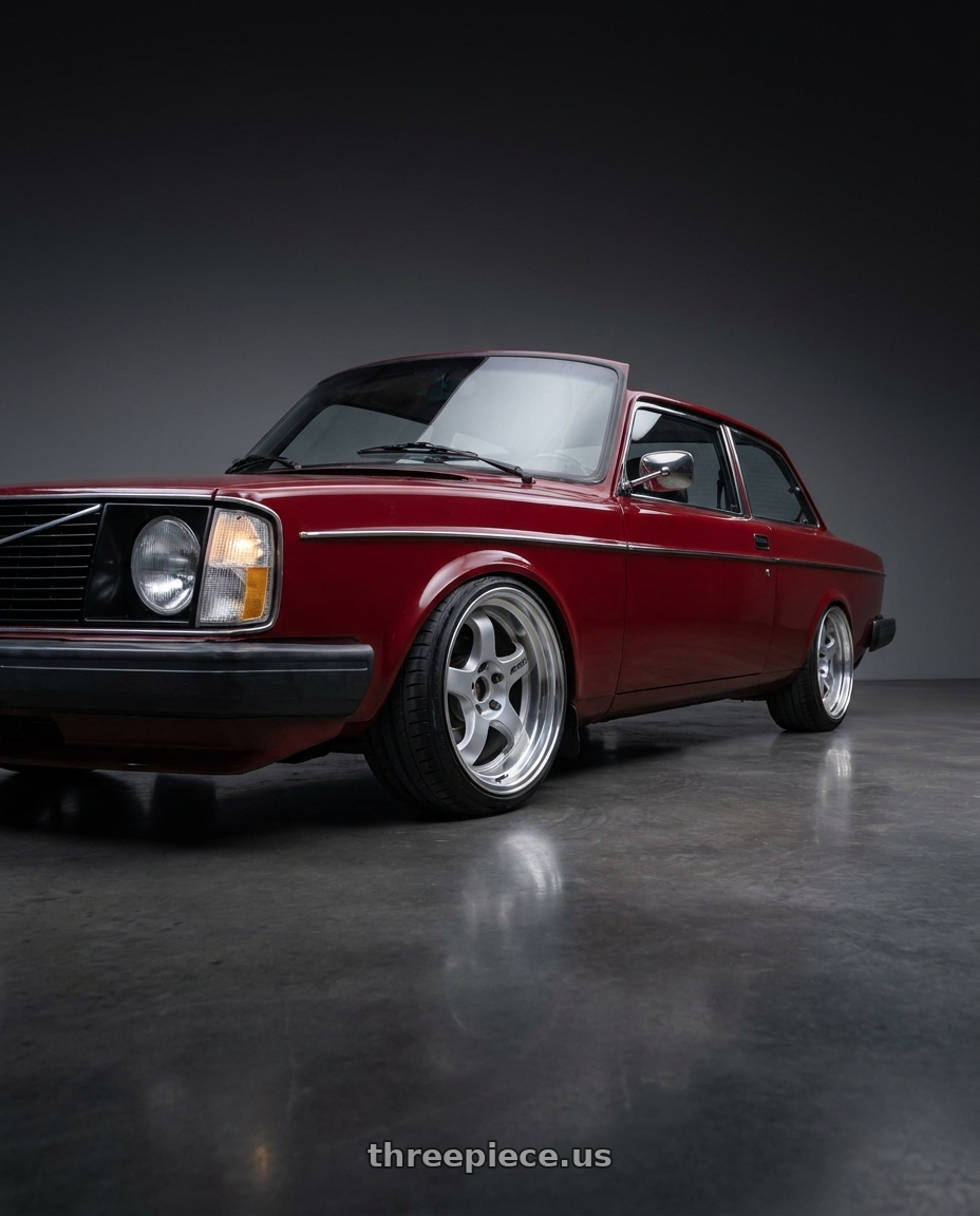 Volvo 242 1977 red Chrome trim with Work Meister S1 3P 5x108 18x9.5+23 L Disk Silver wheels