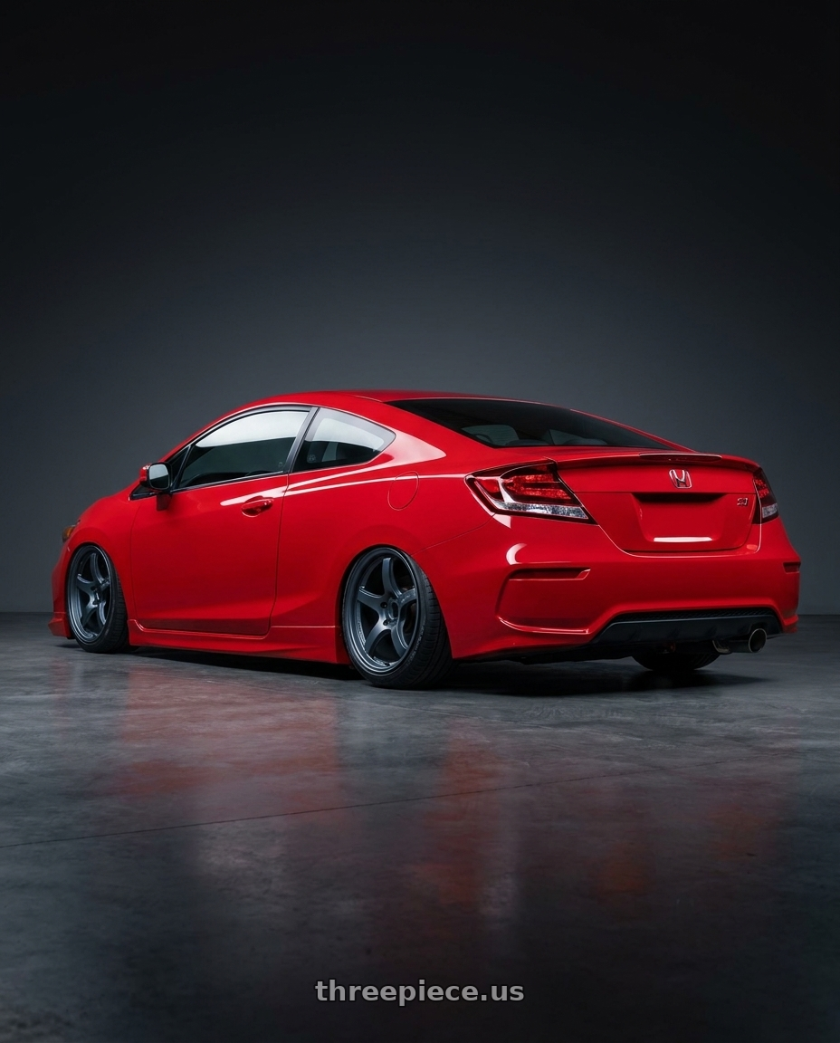 2011 Honda Civic Si with Gram Lights 57CR 5x114.3 17x9+22 Gunblue II wheels rear three quarter view slight stretch tires