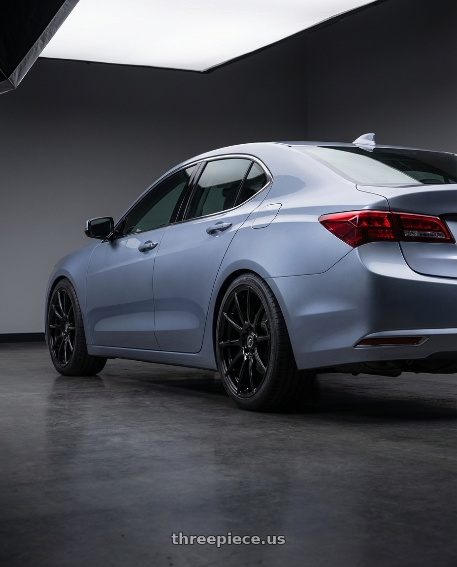 2019 Acura TLX with Forgestar CF10 5x114.3 19x9.5 +29 Gloss Black wheels rear three quarter view square tires