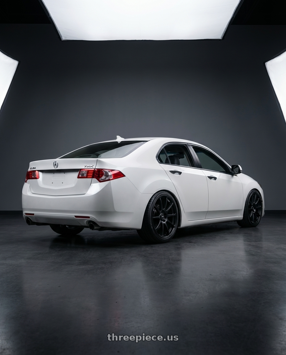 2013 Acura TSX with Ssr Gtv02 5x114.3 18x8.5+40  FLAT BLACK wheels rear three quarter view square tires