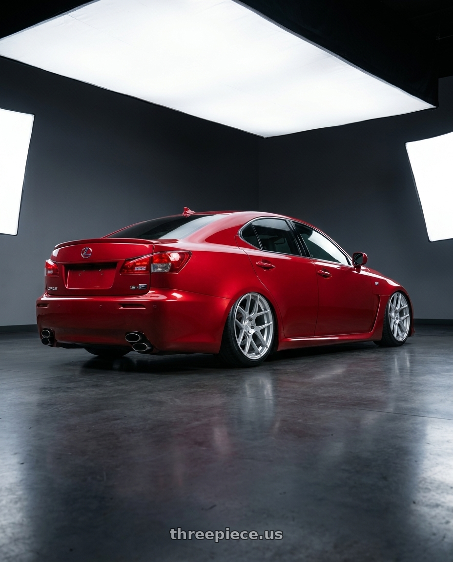 2012 Lexus IS-F with Aodhan AFF2 5x114.3 19x9.5+35 Gloss Silver Machined Face wheels rear three quarter view slight stretch tires